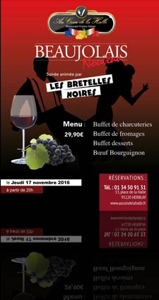 La Beaujolais nouveau arrive à Herblay : soirée animée par Les Bretelles : Au coin de la Halle (Restaurant, Pizza, banquet, reception, Herblay - Cormeilles - La Frette sur Seine - 95 )