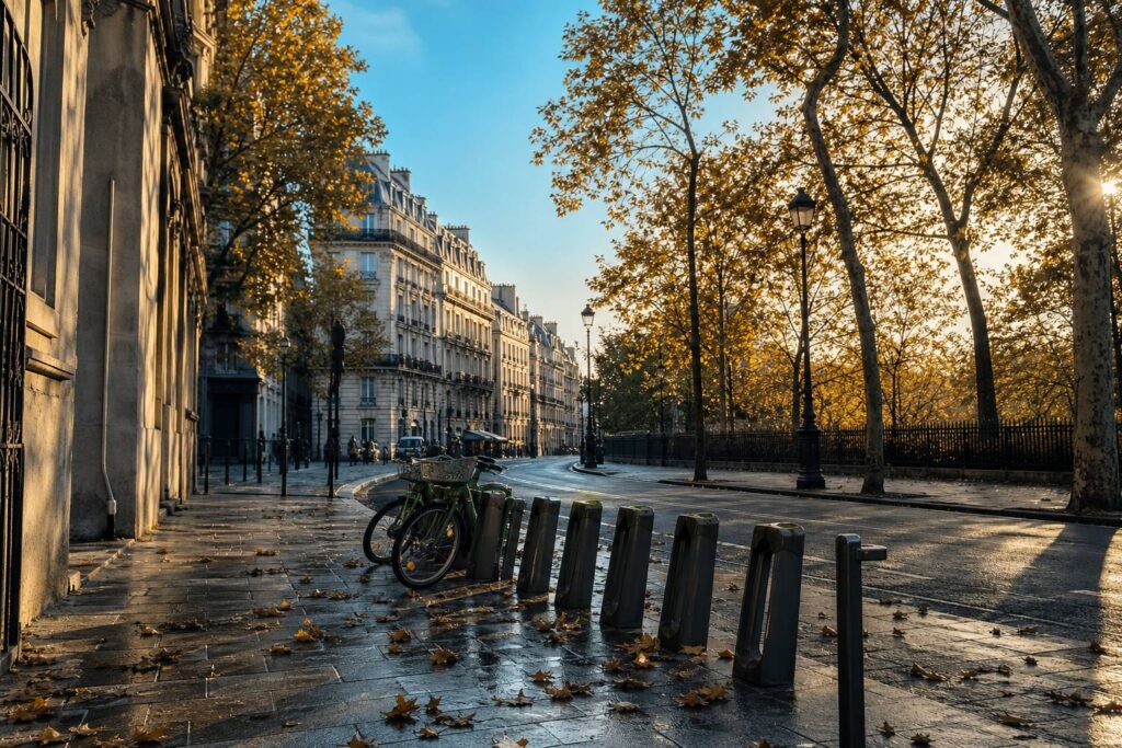 Station Vélib parisienne avec vélos et bornes vides enquête mystérieuse ambiance urbaine