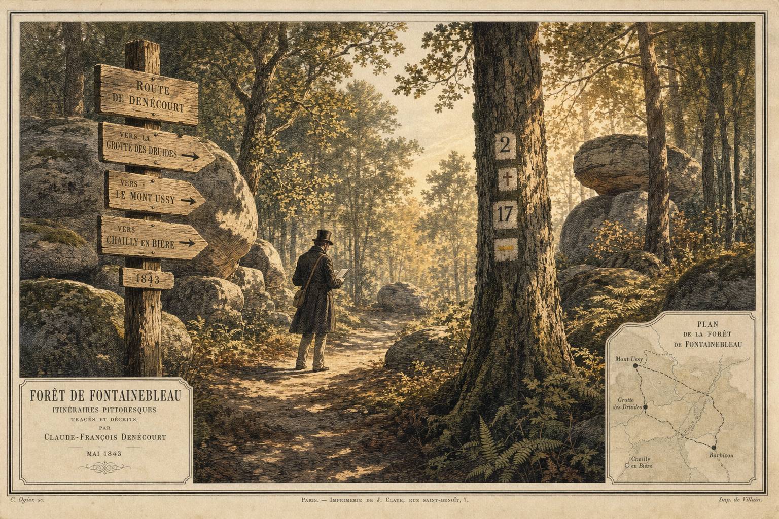 Claude-Francois Denecourt pionnier balisage sentiers forestiers Fontainebleau dix-neuvieme siecle