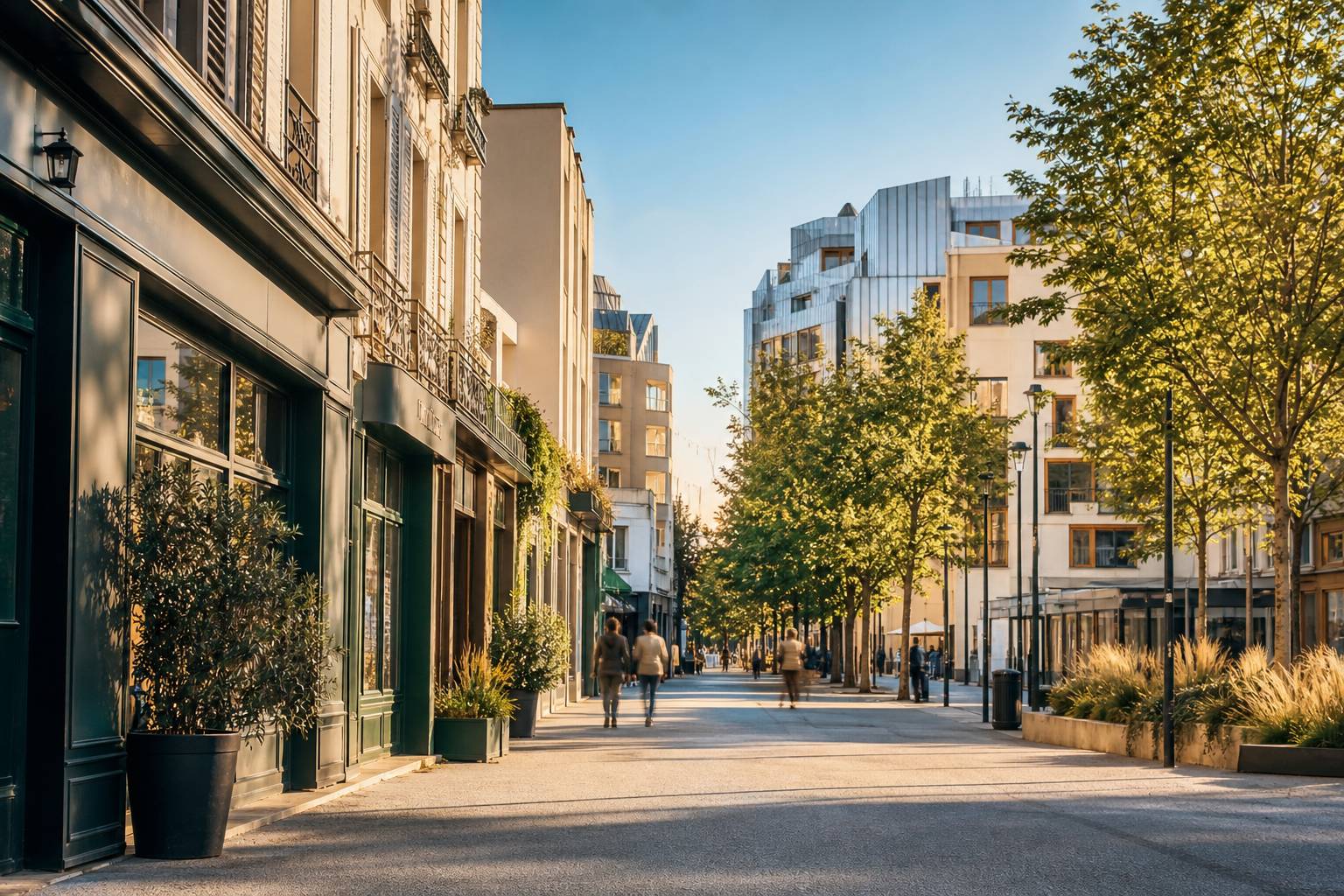 Rue commerçante animée de Montreuil avec restaurants et boutiques